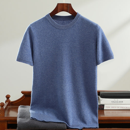 Men’s Short Sleeve Knit Sweater – Casual Round Neck Lightweight Pullover Top