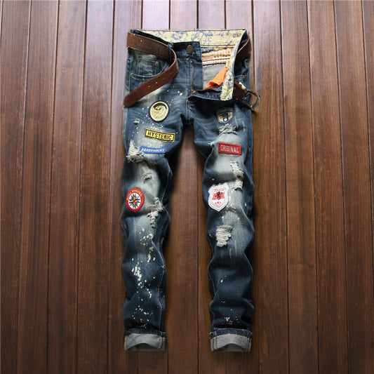 Straight Slim Jeans Splash-ink Old Fashion