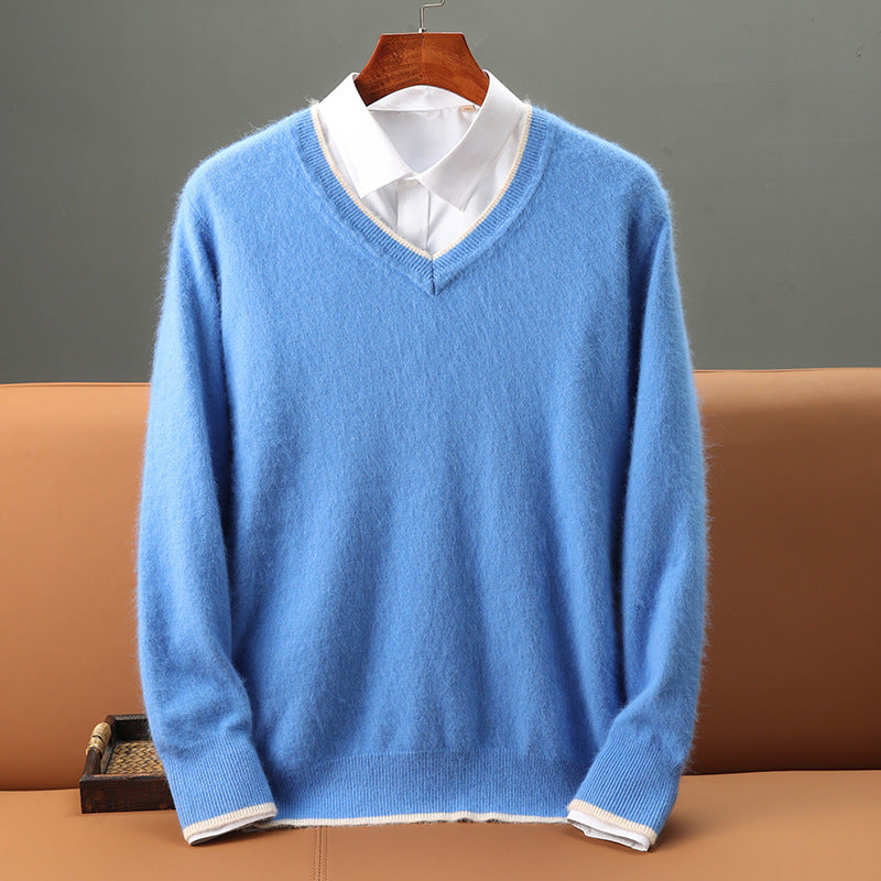 Men’s Heavyweight V-Neck Knitted Pullover Sweater – Warm Winter Business Casual Knitwear
