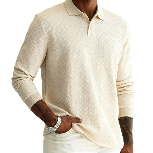 Men’s Solid Color Lapel Button-Front Long Sleeve Top