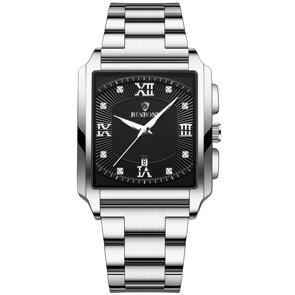 Men’s Fashion Rectangular Quartz Watch – Stylish Stainless Steel Business Timepiece