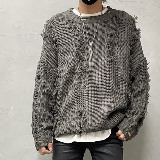 Tassel Ripped Design Loose Lazy Knit Sweater