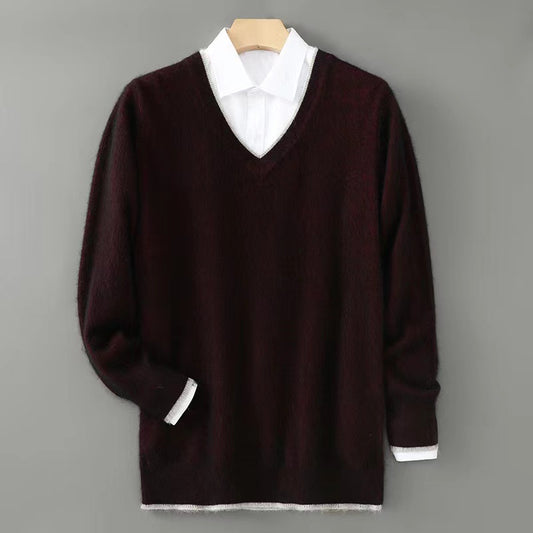 Men’s Heavyweight V-Neck Knitted Pullover Sweater – Warm Winter Business Casual Knitwear