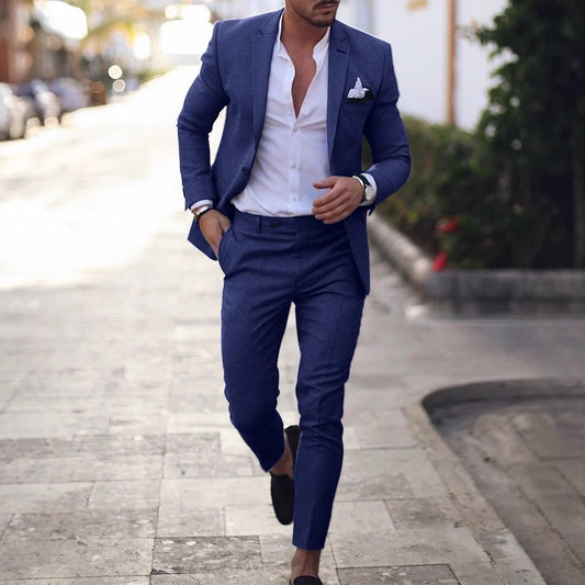 Men’s Light Business Casual Slim Fit Two-Piece Suit Set (Coat & Pants)