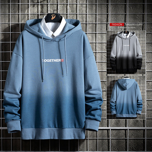 Men’s Gradient Print Streetwear Hoodie – Casual Loose Fit Pullover Hooded Sweatshirt