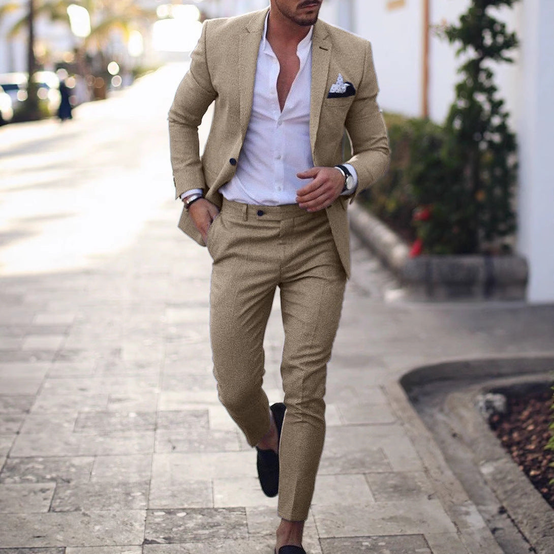 Men’s Light Business Casual Slim Fit Two-Piece Suit Set (Coat &amp; Pants)