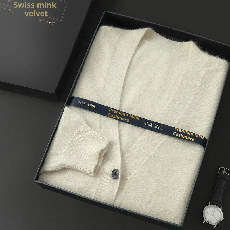 Men’s Mink Wool V-Neck Sweater