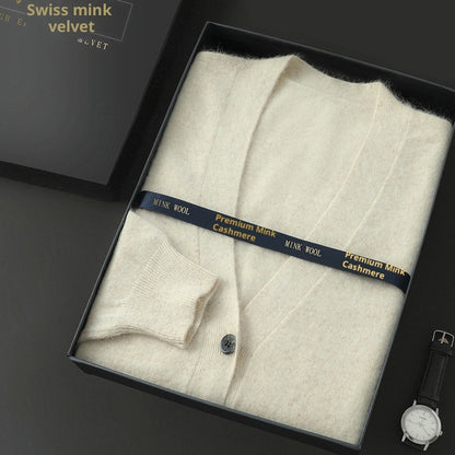 Men’s Mink Wool V-Neck Sweater