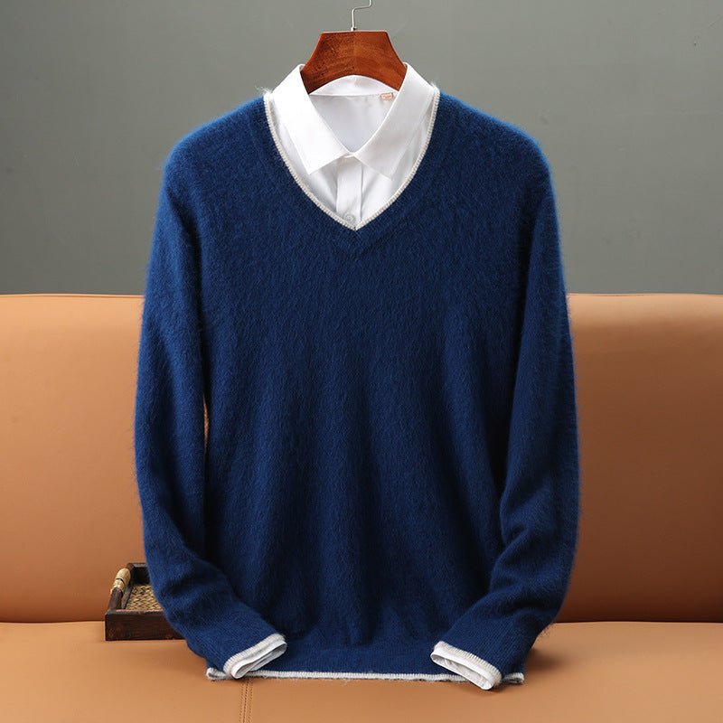 Men’s Heavyweight V-Neck Knitted Pullover Sweater – Warm Winter Business Casual Knitwear