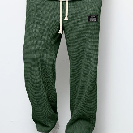 Men’s Loose-Fit Waffle Straight Pants with Drawstring Pockets