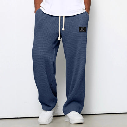 Men’s Loose-Fit Waffle Straight Pants with Drawstring Pockets