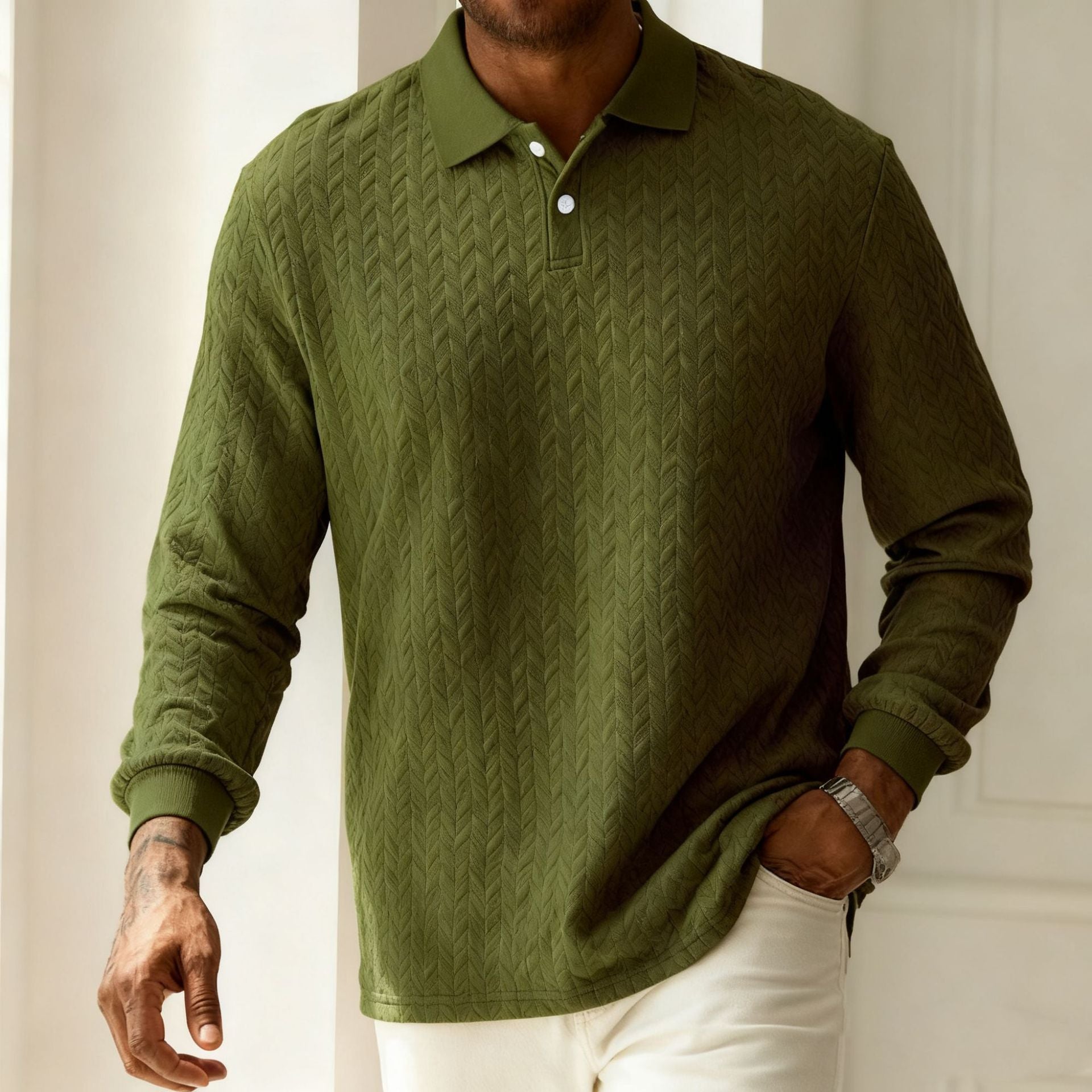 Men's Solid Color Lapel Button-front Long Sleeve Versatile Top