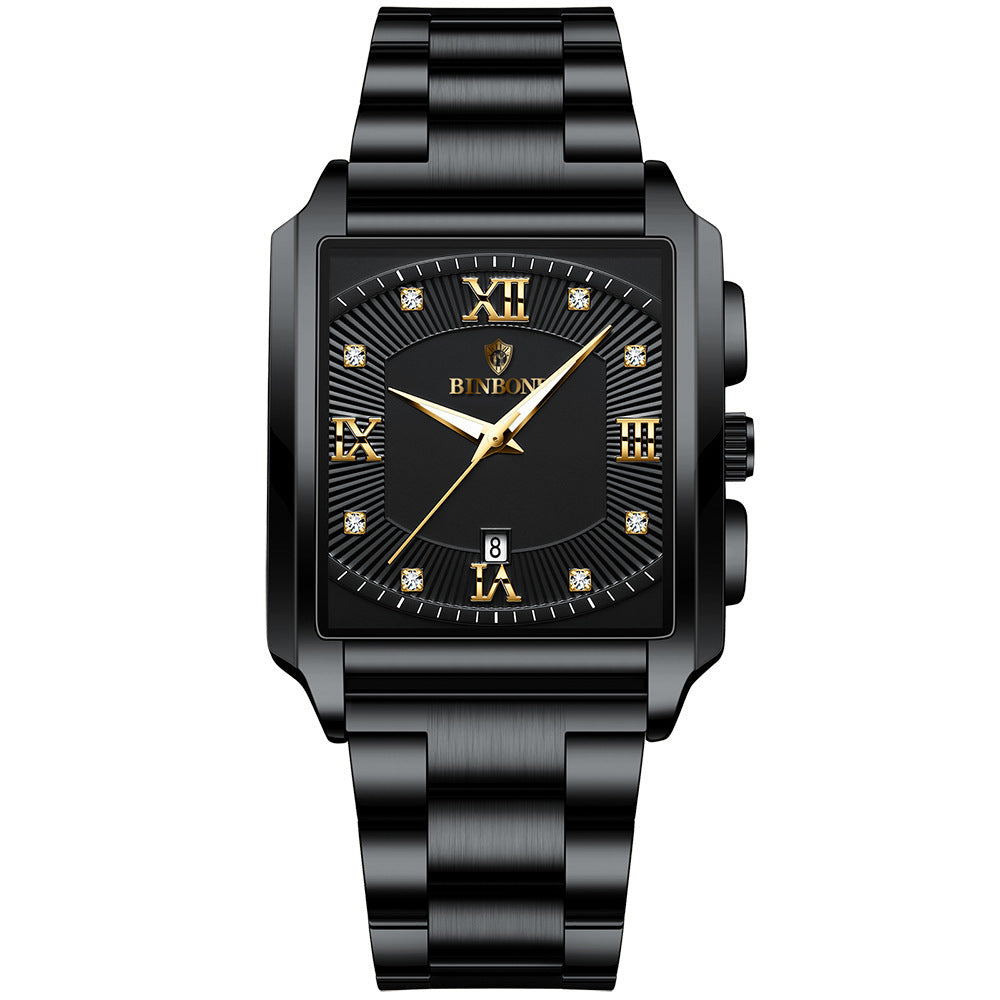 Men’s Fashion Rectangular Quartz Watch – Stylish Stainless Steel Business Timepiece