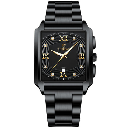 Men’s Fashion Rectangular Quartz Watch – Stylish Stainless Steel Business Timepiece