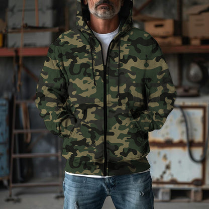 Men’s Hooded Camouflage Cardigan Jacket – Loose-Fit Casual Sports Sweatshirt