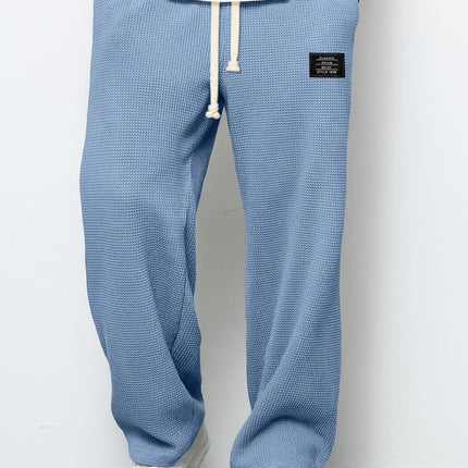 Men’s Loose-Fit Waffle Straight Pants with Drawstring Pockets