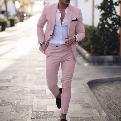 Men’s Light Business Casual Slim Fit Two-Piece Suit Set (Coat &amp; Pants)