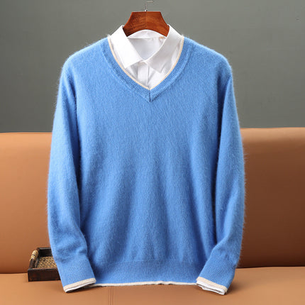Men’s Heavyweight V-Neck Knitted Pullover Sweater – Warm Winter Business Casual Knitwear