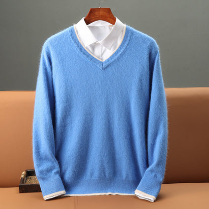 Men’s Heavyweight V-Neck Knitted Pullover Sweater – Warm Winter Business Casual Knitwear