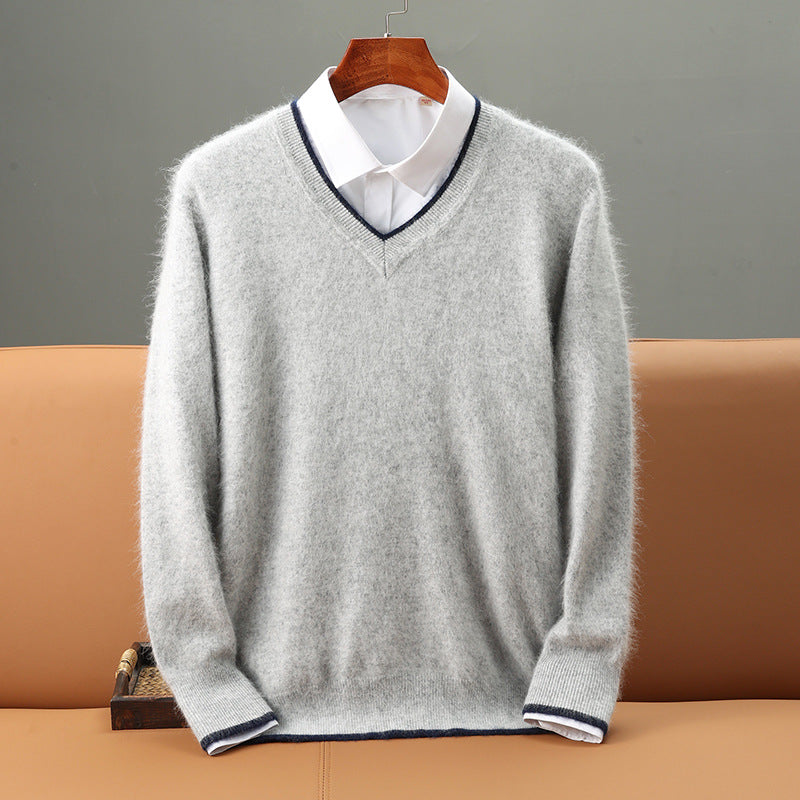 Men’s Heavyweight V-Neck Knitted Pullover Sweater – Warm Winter Business Casual Knitwear