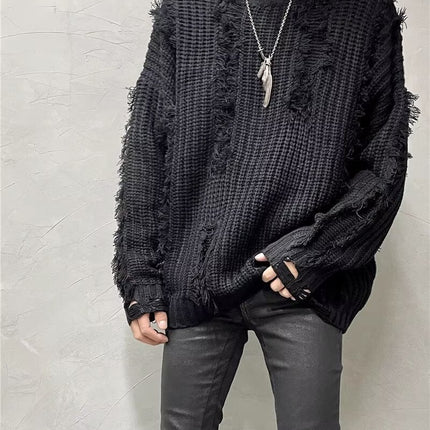 Tassel Ripped Design Loose Lazy Knit Sweater