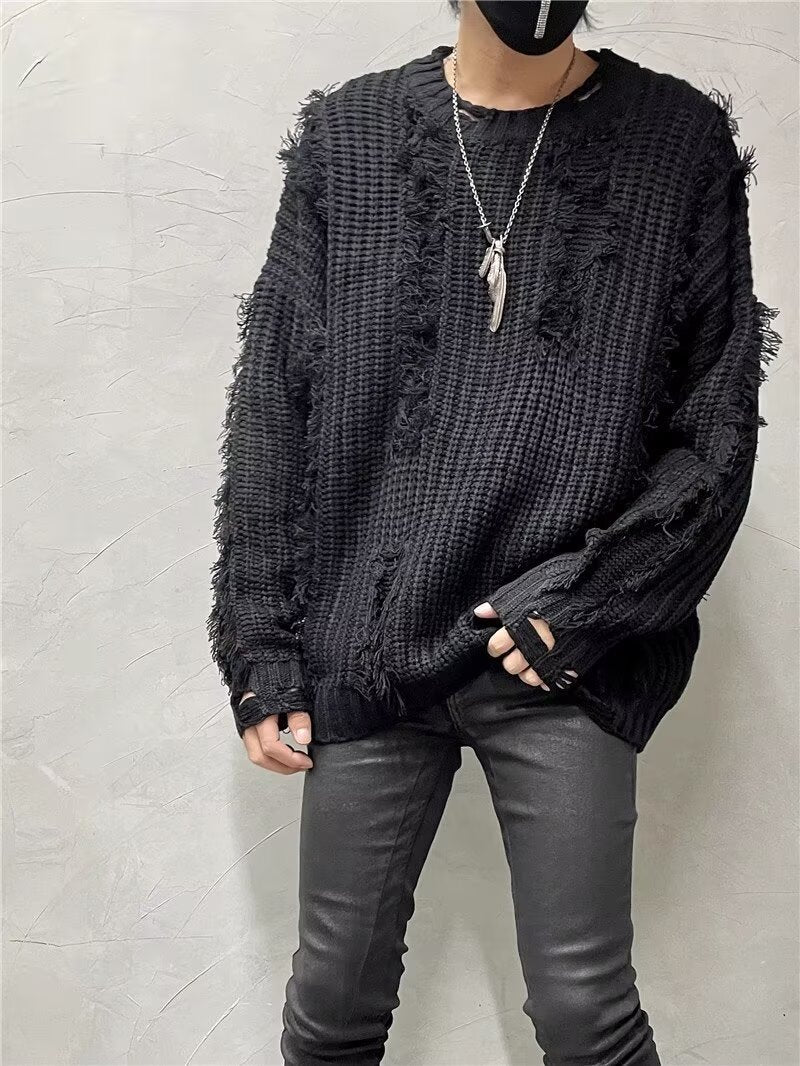 Tassel Ripped Design Loose Lazy Knit Sweater