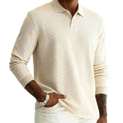 Men’s Solid Color Lapel Button-Front Long Sleeve Top