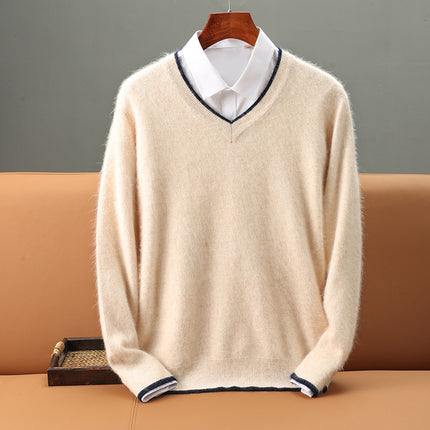 Men’s Heavyweight V-Neck Knitted Pullover Sweater – Warm Winter Business Casual Knitwear