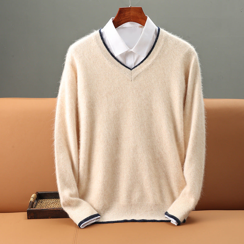 Men’s Heavyweight V-Neck Knitted Pullover Sweater – Warm Winter Business Casual Knitwear