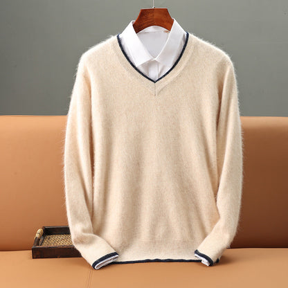 Men’s Heavyweight V-Neck Knitted Pullover Sweater – Warm Winter Business Casual Knitwear
