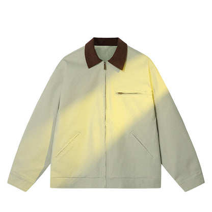 Men’s Spring Lapel Jacket – Loose-Fit Long Sleeve Casual Polyester Outerwear