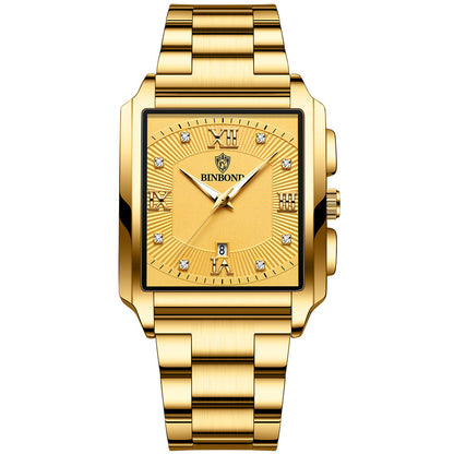 Men’s Fashion Rectangular Quartz Watch – Stylish Stainless Steel Business Timepiece