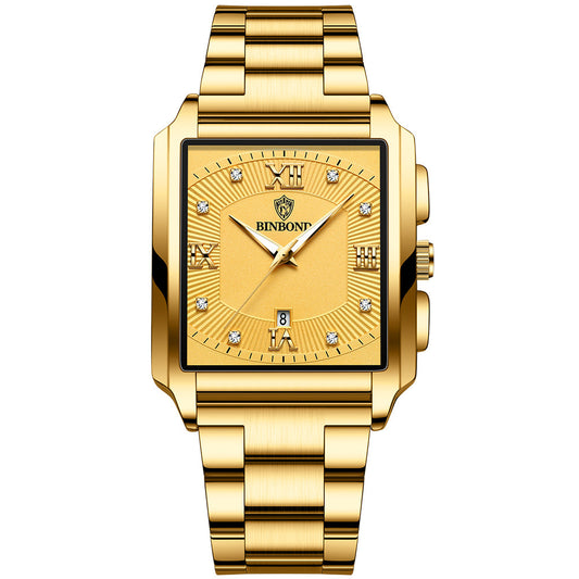 Men’s Fashion Rectangular Quartz Watch – Stylish Stainless Steel Business Timepiece