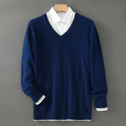 Men’s Heavyweight V-Neck Knitted Pullover Sweater – Warm Winter Business Casual Knitwear