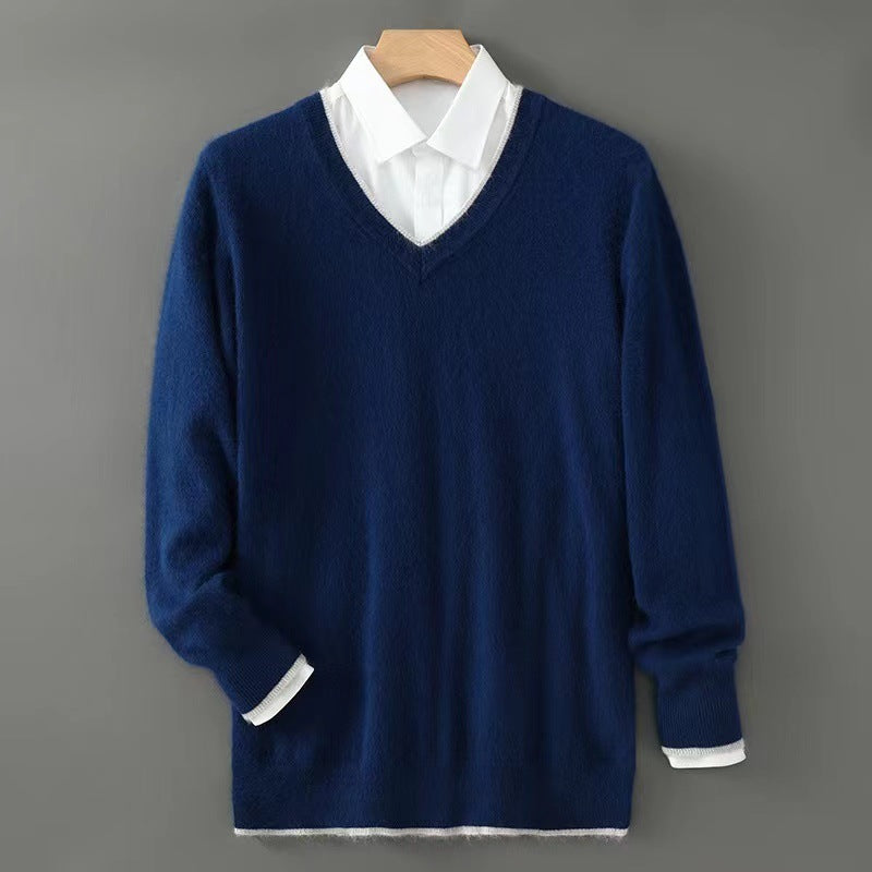 Men’s Heavyweight V-Neck Knitted Pullover Sweater – Warm Winter Business Casual Knitwear