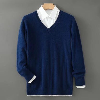 Men’s Heavyweight V-Neck Knitted Pullover Sweater – Warm Winter Business Casual Knitwear