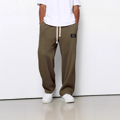 Men’s Loose-Fit Waffle Straight Pants with Drawstring Pockets