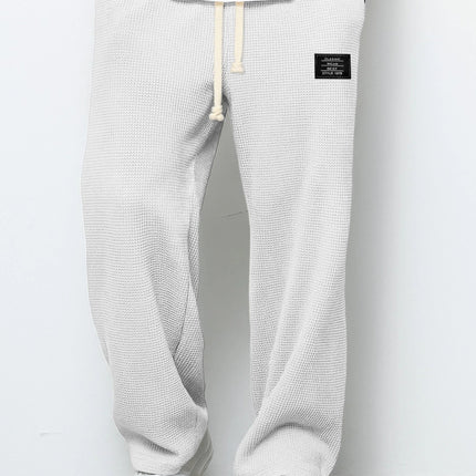 Men’s Loose-Fit Waffle Straight Pants with Drawstring Pockets