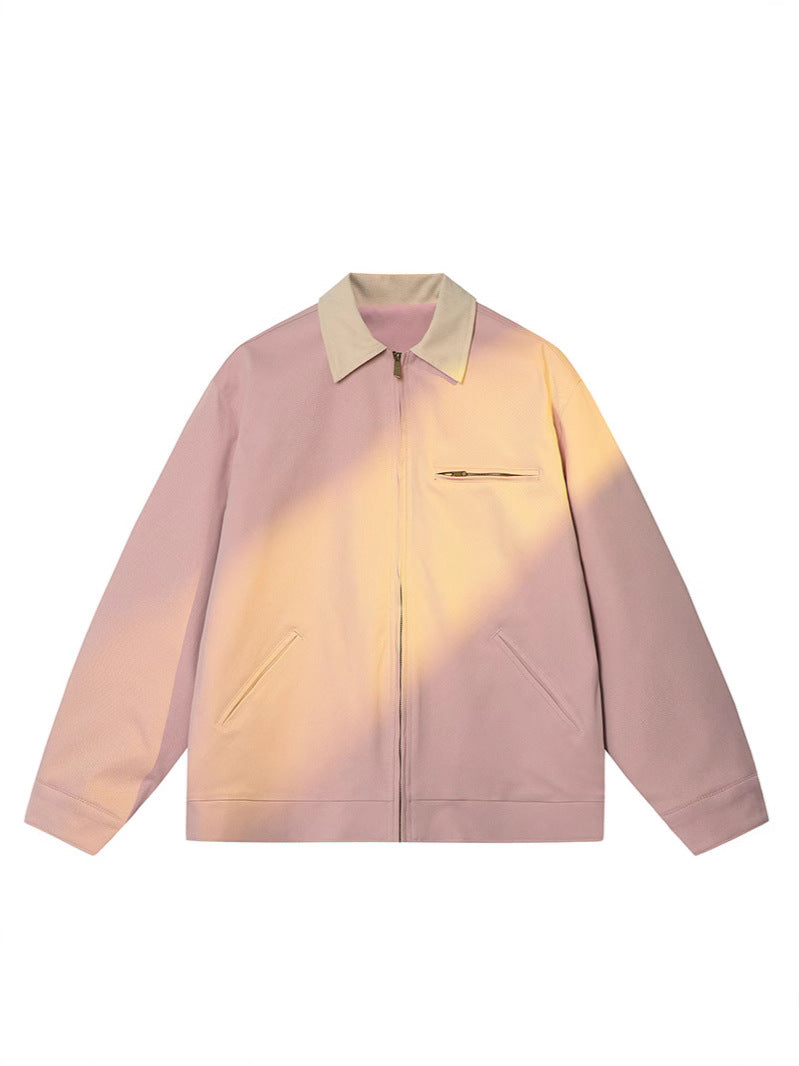 Men’s Spring Lapel Jacket – Loose-Fit Long Sleeve Casual Polyester Outerwear