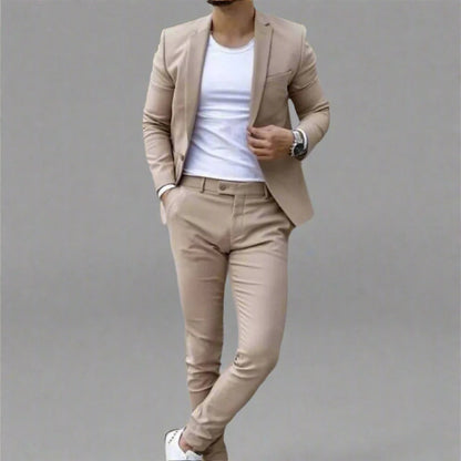 Men’s Light Business Casual Slim Fit Two-Piece Suit Set (Coat &amp; Pants)