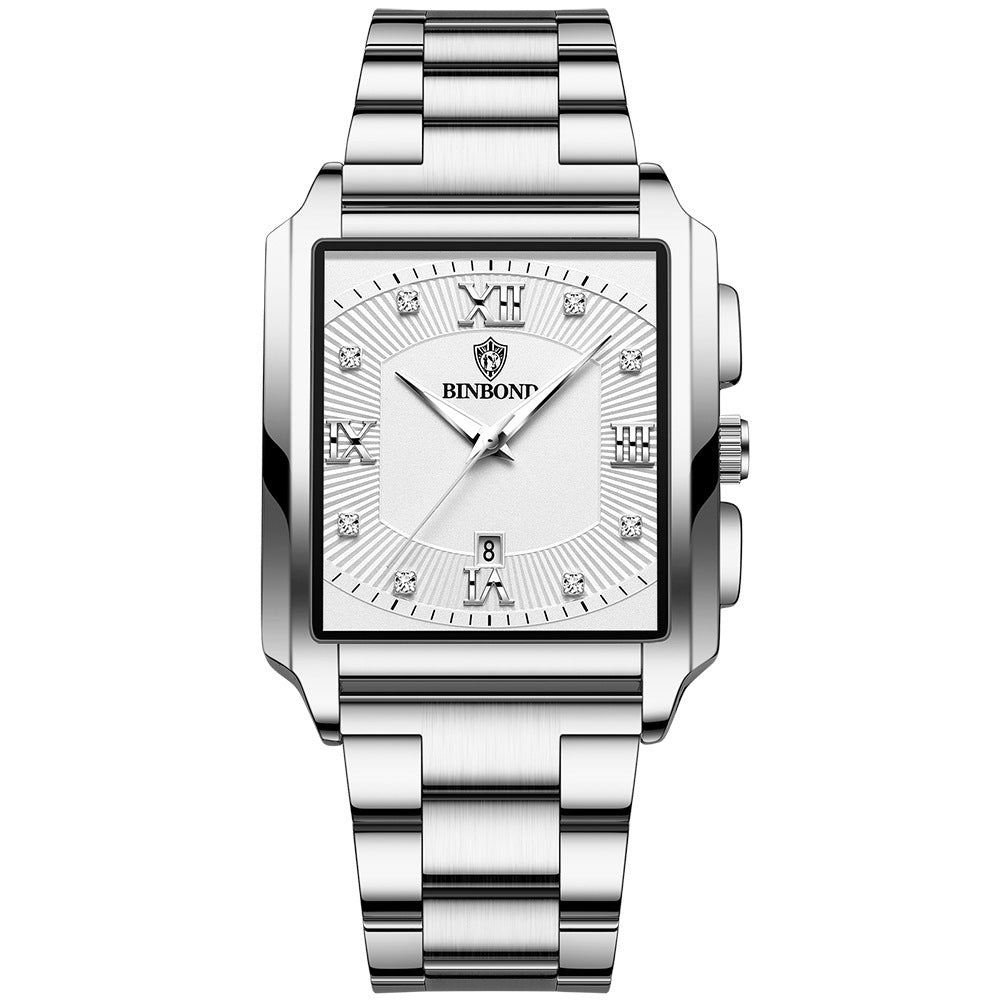 Men’s Fashion Rectangular Quartz Watch – Stylish Stainless Steel Business Timepiece