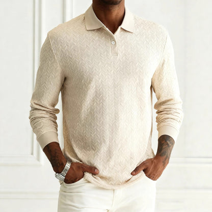 Men’s Solid Color Lapel Button-Front Long Sleeve Top