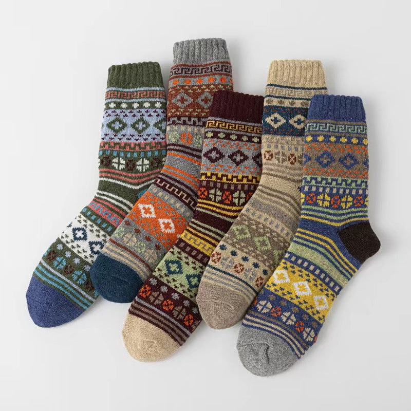Retro Large Square Wool Socks