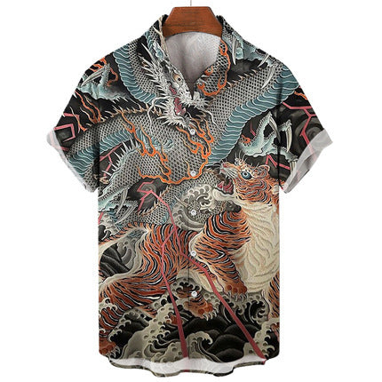 Men’s Plus Size Slim Fit Floral 3D Printed Short Sleeve Shirt – Casual Beach Tee