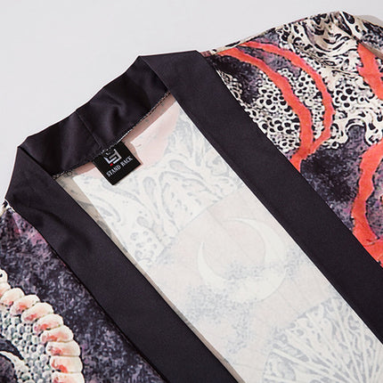 Men’s Skull Print Loose Fit Three-Quarter Sleeve Shirt – Casual Stand Collar Top