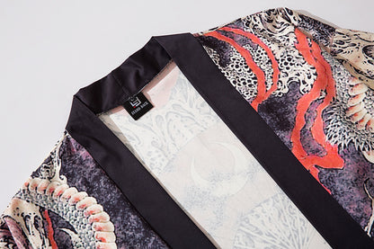 Men’s Skull Print Loose Fit Three-Quarter Sleeve Shirt – Casual Stand Collar Top