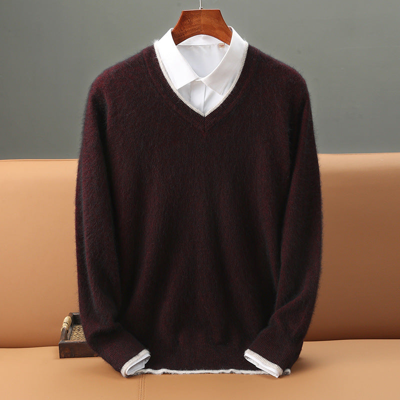 Men’s Heavyweight V-Neck Knitted Pullover Sweater – Warm Winter Business Casual Knitwear
