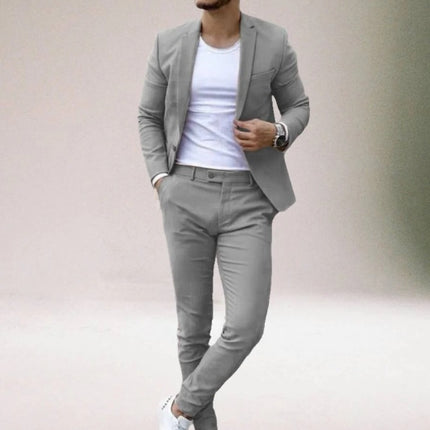 Men’s Light Business Casual Slim Fit Two-Piece Suit Set (Coat &amp; Pants)