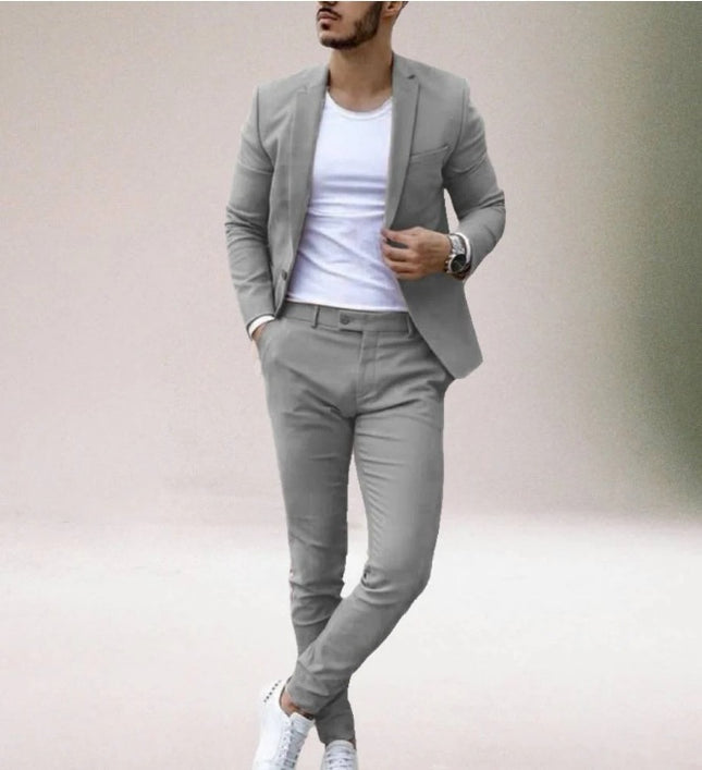 Men’s Light Business Casual Slim Fit Two-Piece Suit Set (Coat &amp; Pants)