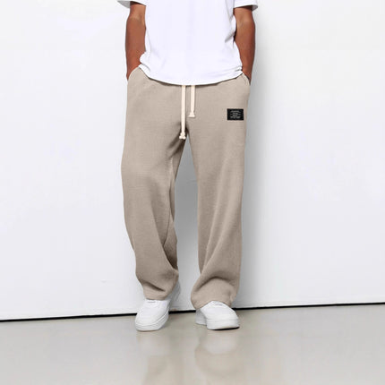 Men’s Loose-Fit Waffle Straight Pants with Drawstring Pockets